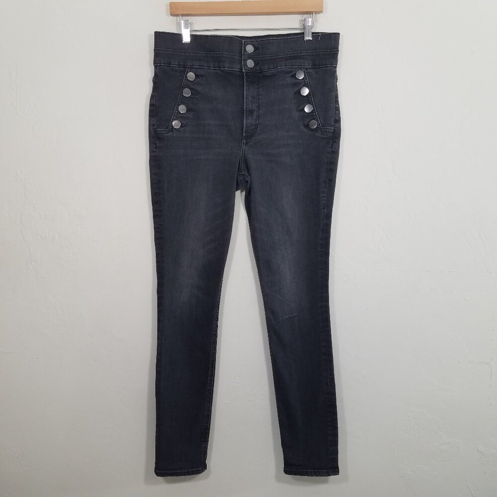 Express High Rise Charcoal Sailor Button Stretch Jeans